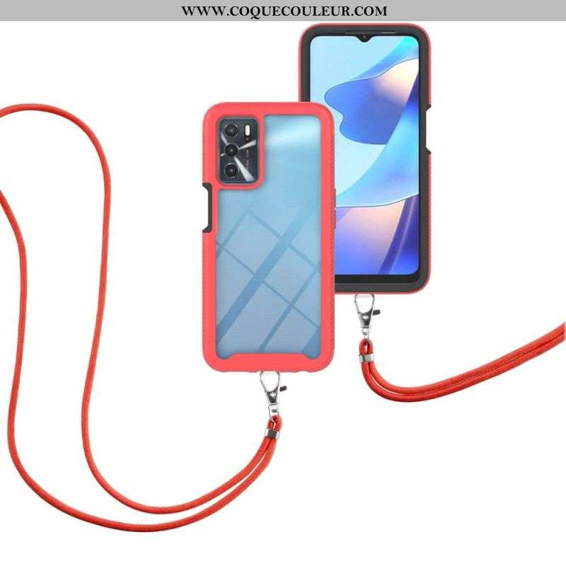 Coque Oppo A16 / A16s Hybride avec Cordon et Contour Coloré