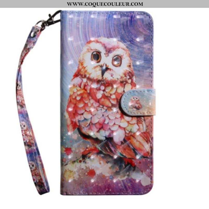 Housse Oppo A54 5G / A74 5G Hibou avec Lanière