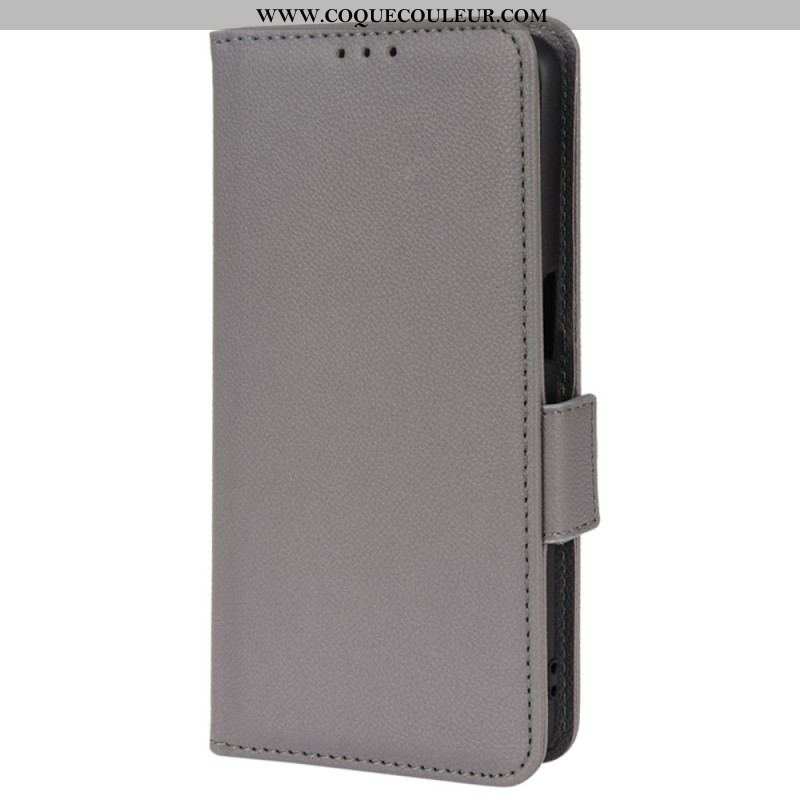 Housse Oppo A54 5G / A74 5G Cuir Litchi Double Fermoir