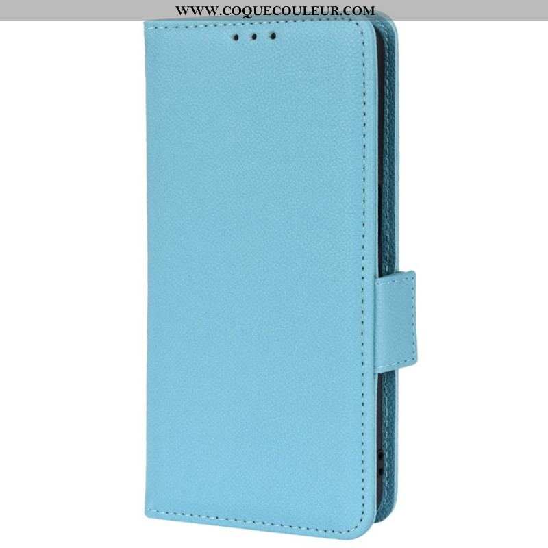 Housse Oppo A54 5G / A74 5G Cuir Litchi Double Fermoir