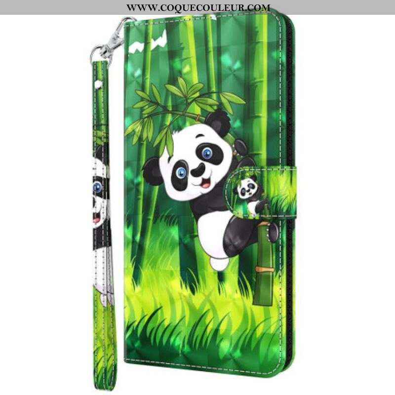 Housse Oppo A54 5G / A74 5G Panda et Bambou à Lanière