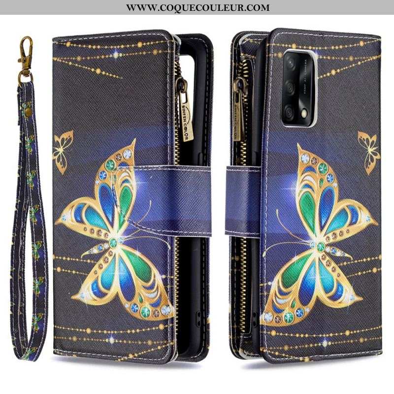 Housse Oppo A74 4G Poche Zippée Papillons