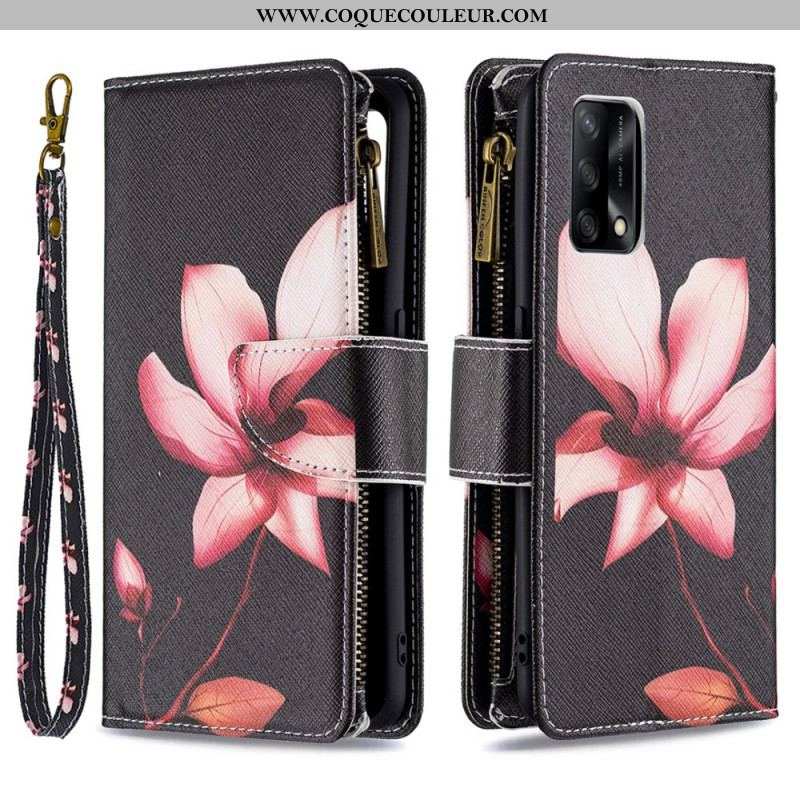 Housse Oppo A74 4G Poche Zippée Fleur