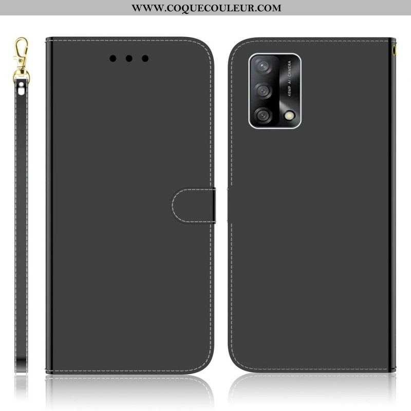 Housse Oppo A74 4G Simili Cuir Couverture Miroir