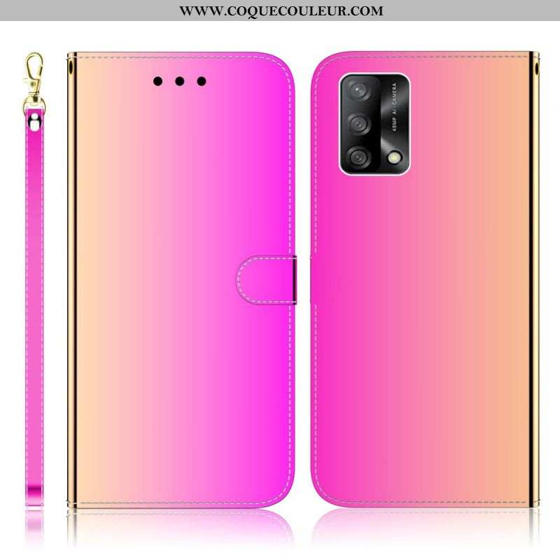 Housse Oppo A74 4G Simili Cuir Couverture Miroir