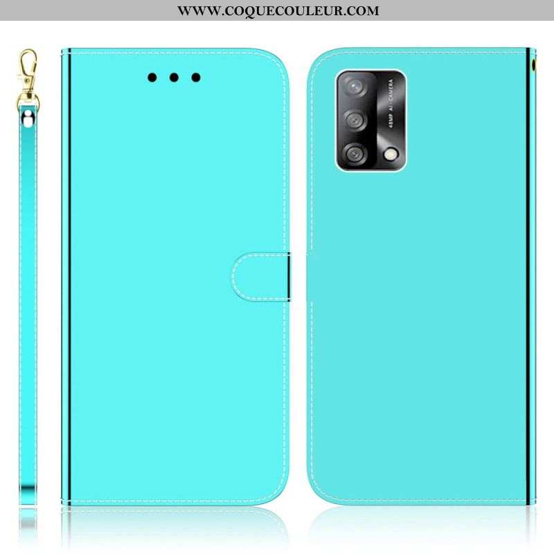 Housse Oppo A74 4G Simili Cuir Couverture Miroir