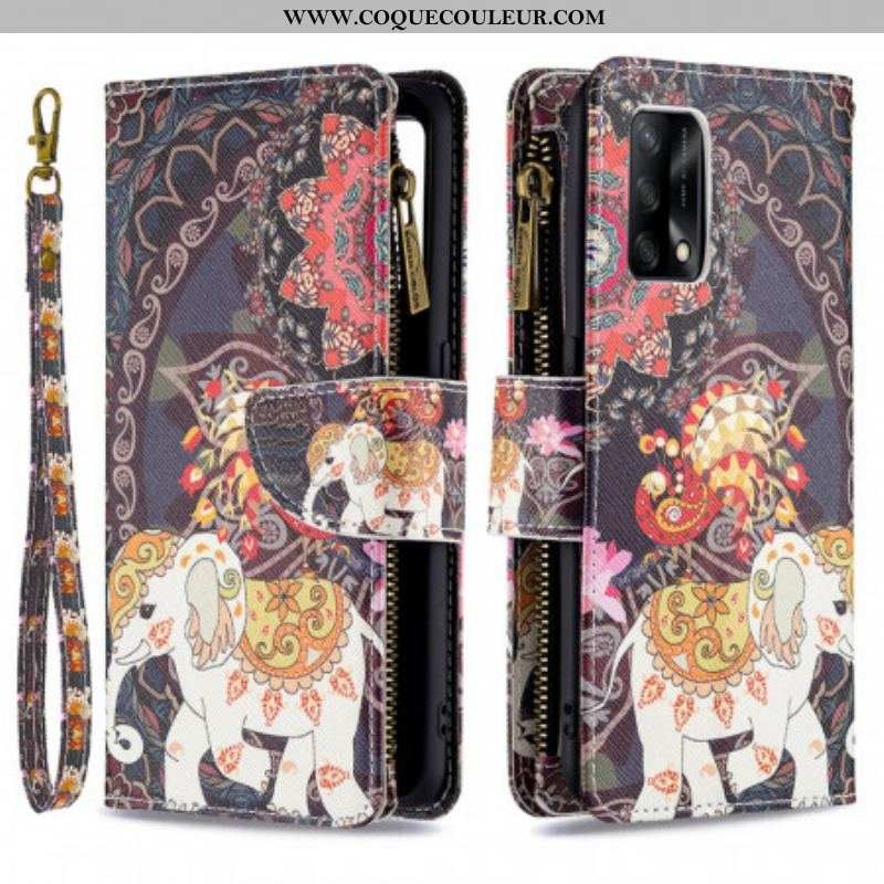 Housse Oppo A74 4G Poche Zippée Éléphant