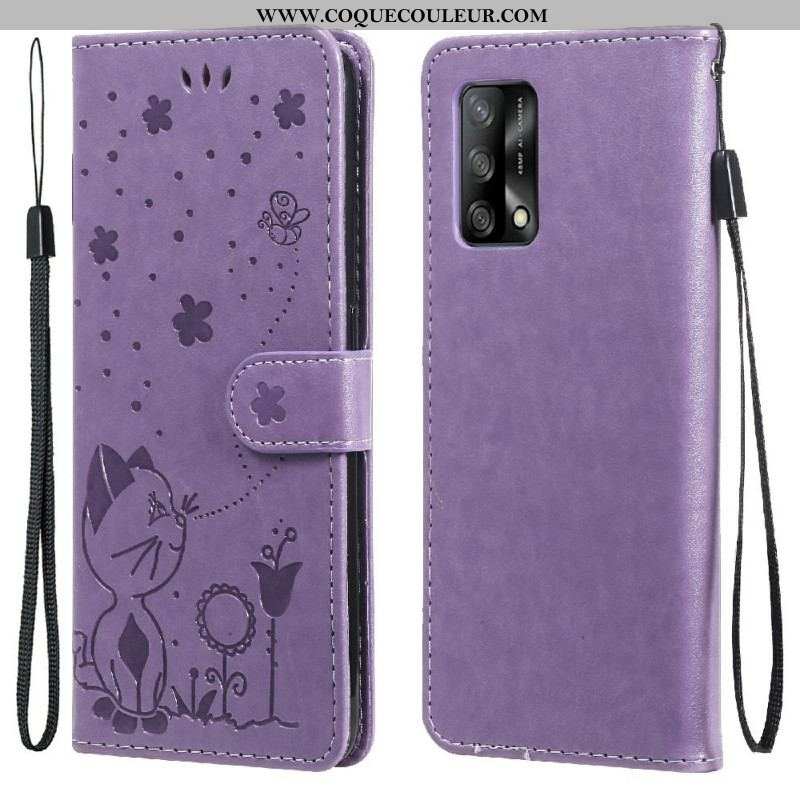 Housse Oppo A74 4G Chat et Abeille à Lanière