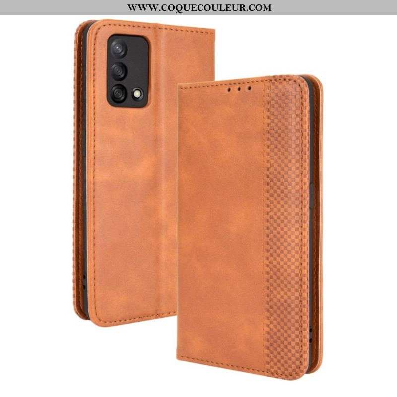 Flip Cover Oppo A74 4G Effet Cuir Vintage Stylisé