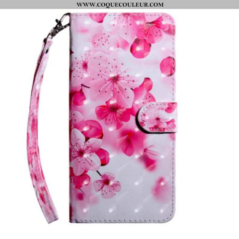 Housse Oppo A94 5G Fleurs Roses avec Lanière