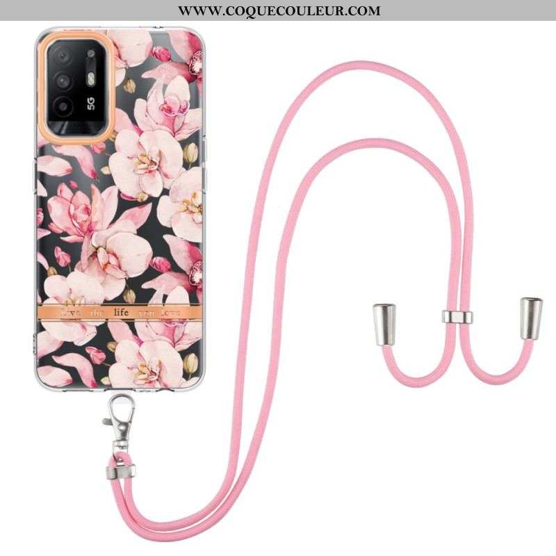 Coque Oppo A94 5G à Cordon Fleurs