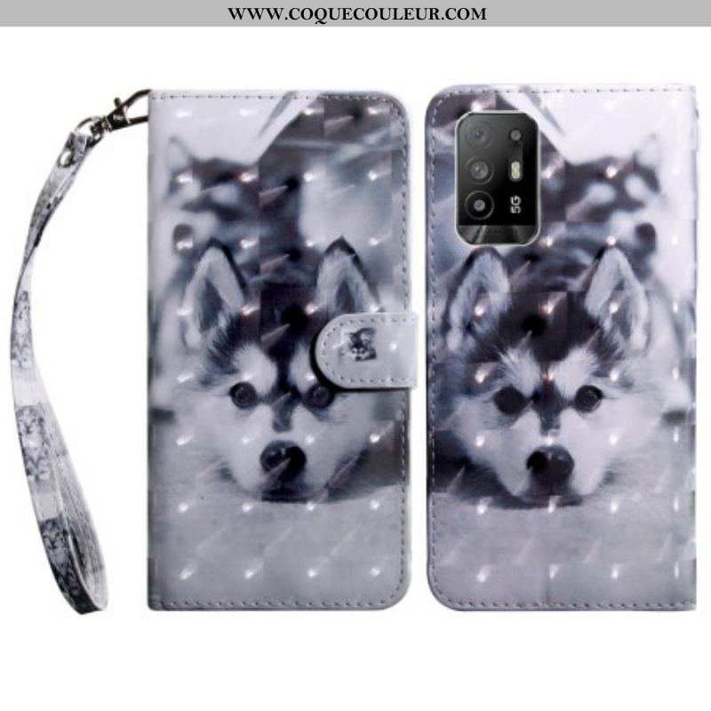 Housse Oppo A94 5G Chien Husky avec Lanière