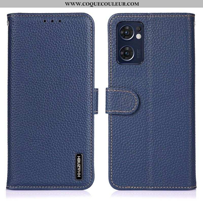 Housse Oppo Find X5 Lite Véritable Cuir Litchi KHAZNEH