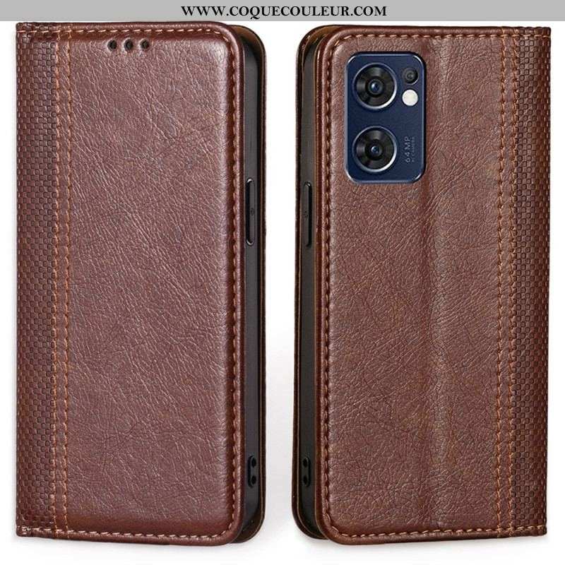 Flip Cover Oppo Find X5 Lite Cuir Litchi Fendu Coutures