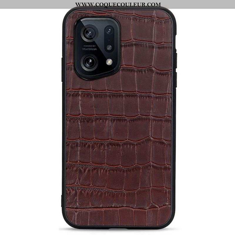 Coque Oppo Find X5 Véritable Cuir Texture Crocodile