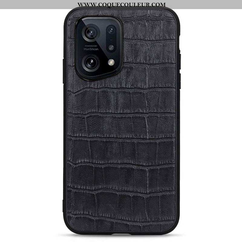 Coque Oppo Find X5 Véritable Cuir Texture Crocodile