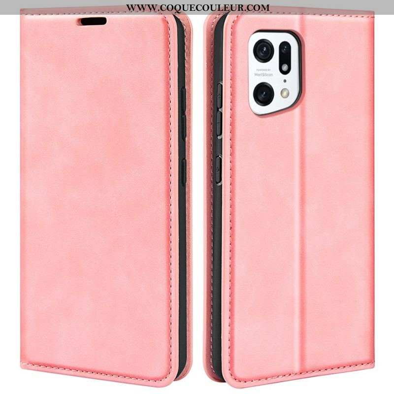 Flip Cover Oppo Find X5 Effet Cuir Douceur Soie