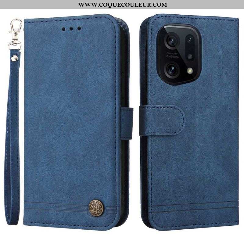 Housse Oppo Find X5 Style Cuir avec Rivet Décoratif