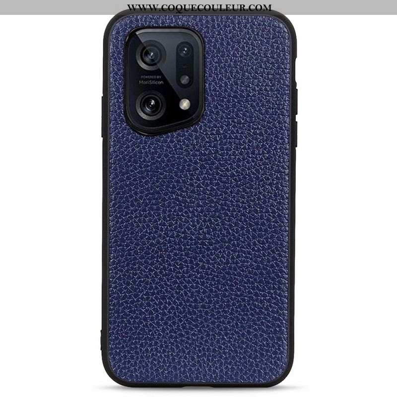 Coque Oppo Find X5 Véritable Cuir Litchi