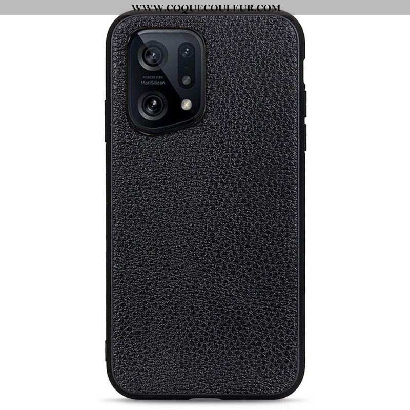 Coque Oppo Find X5 Véritable Cuir Litchi