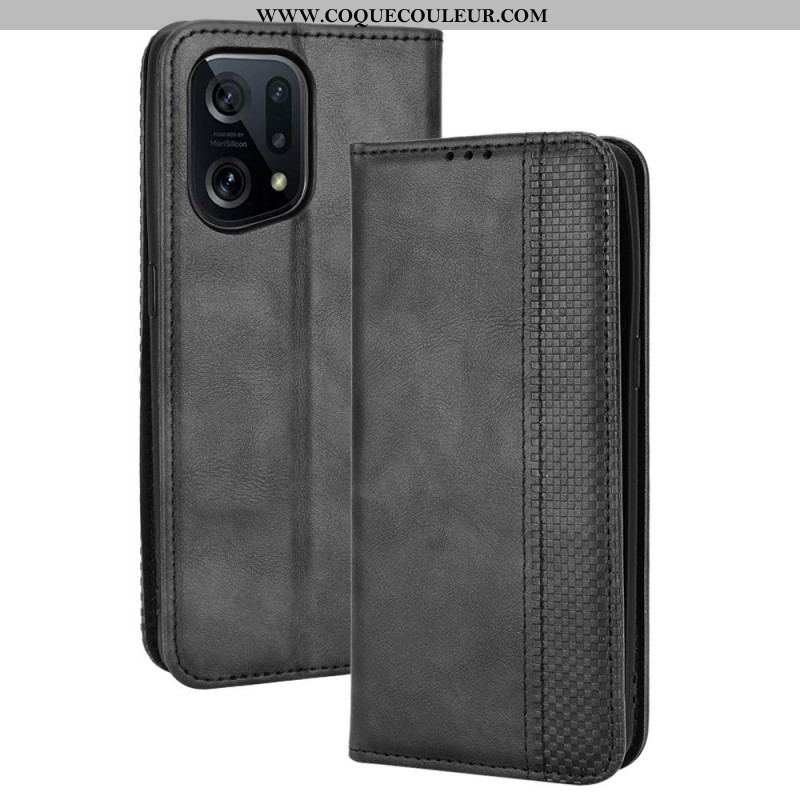 Flip Cover Oppo find X5 Effet Cuir Vintage Stylisé