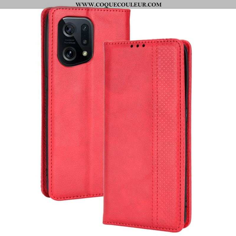 Flip Cover Oppo find X5 Effet Cuir Vintage Stylisé