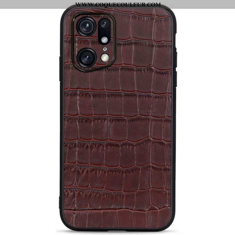 Coque Oppo Find X5 Pro Véritable Cuir Texture Crocodile