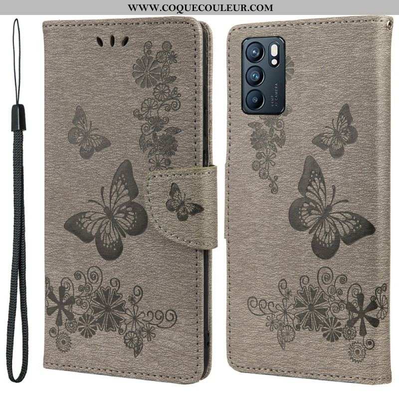 Housse Oppo Reno 6 5G Splendides Papillons à Lanière