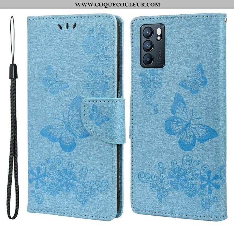 Housse Oppo Reno 6 5G Splendides Papillons à Lanière