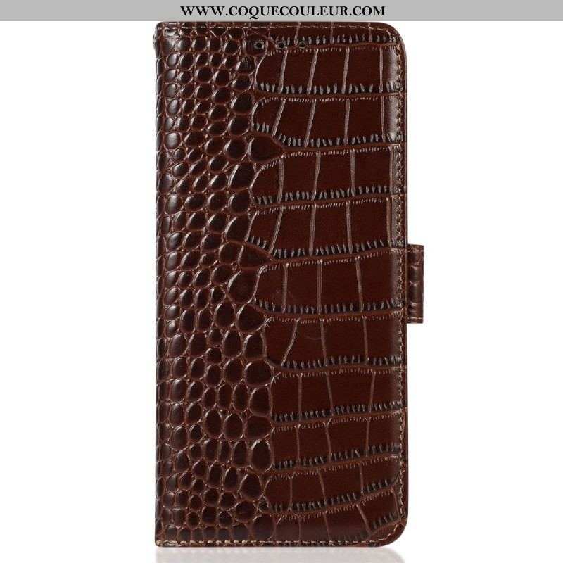 Housse Oppo Reno 7 Cuir Véritable Style Crocodile RFID