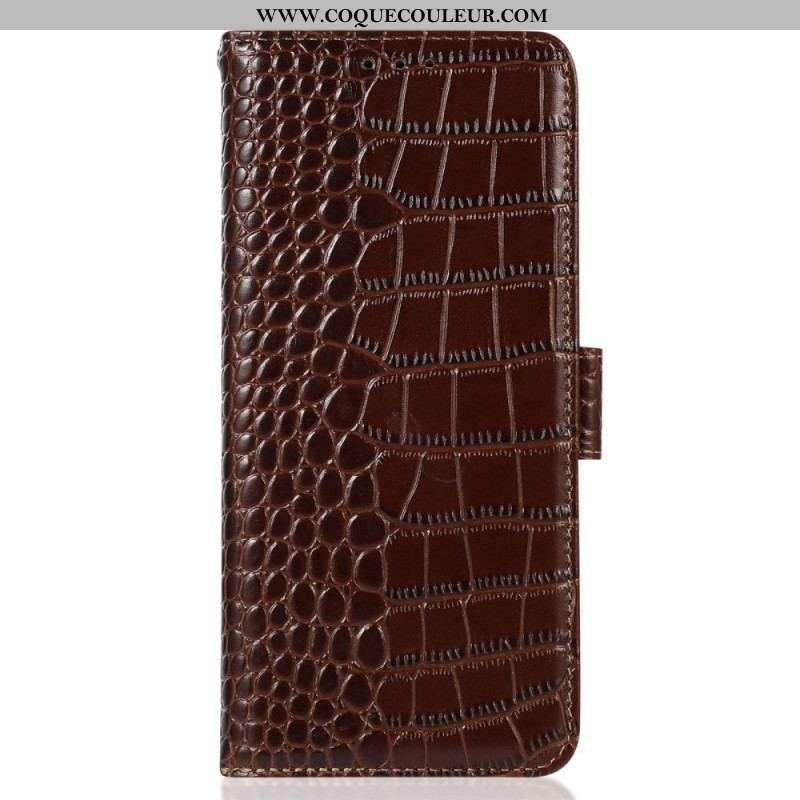 Housse Oppo Reno 7 Cuir Véritable Style Crocodile RFID