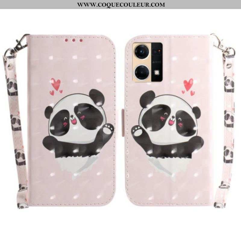 Housse Oppo Reno 7 Panda Love à Lanière