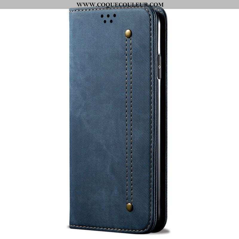 Flip Cover Oppo Reno 7 Tissu Jeans