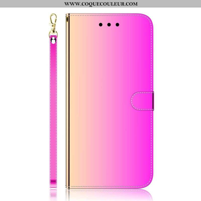 Housse Oppo Reno 8 Lite Simili Cuir Miroir avec Lanière