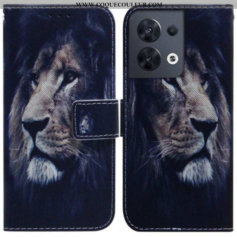 Housse Oppo Reno 8 Lion à Lanière