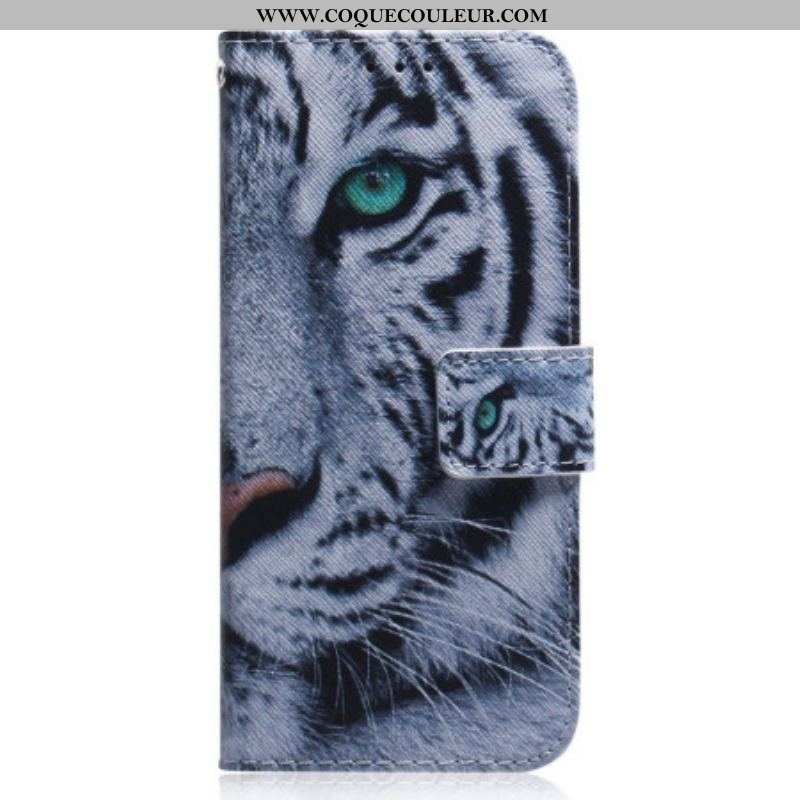 Housse Oppo Reno 8 Tigre Blanc à Lanière