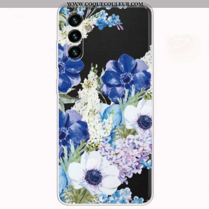 Coque Samsung Galaxy A13 5G / A04s Fleurs Bleues Aquarelle