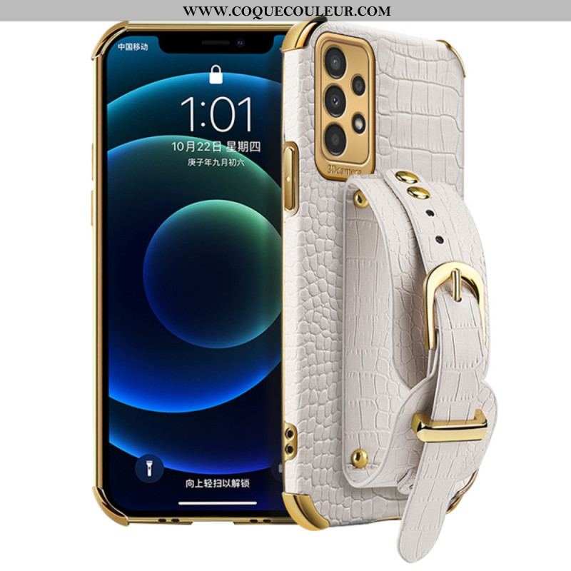 Coque Samsung Galaxy A13 Style Crocodile avec Sangle Support