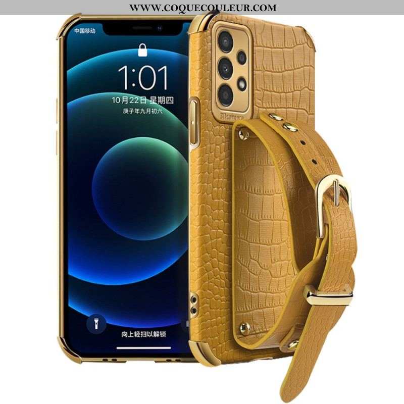 Coque Samsung Galaxy A13 Style Crocodile avec Sangle Support