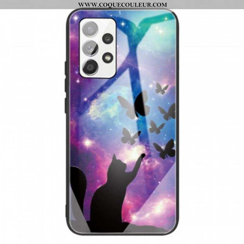 Coque Samsung Galaxy A13 Verre Trempé Chat et Papillons