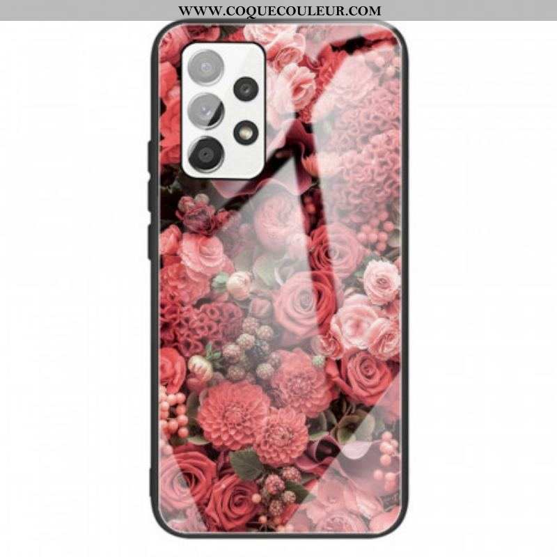 Coque Samsung Galaxy A13 Verre trempé Fleurs Roses