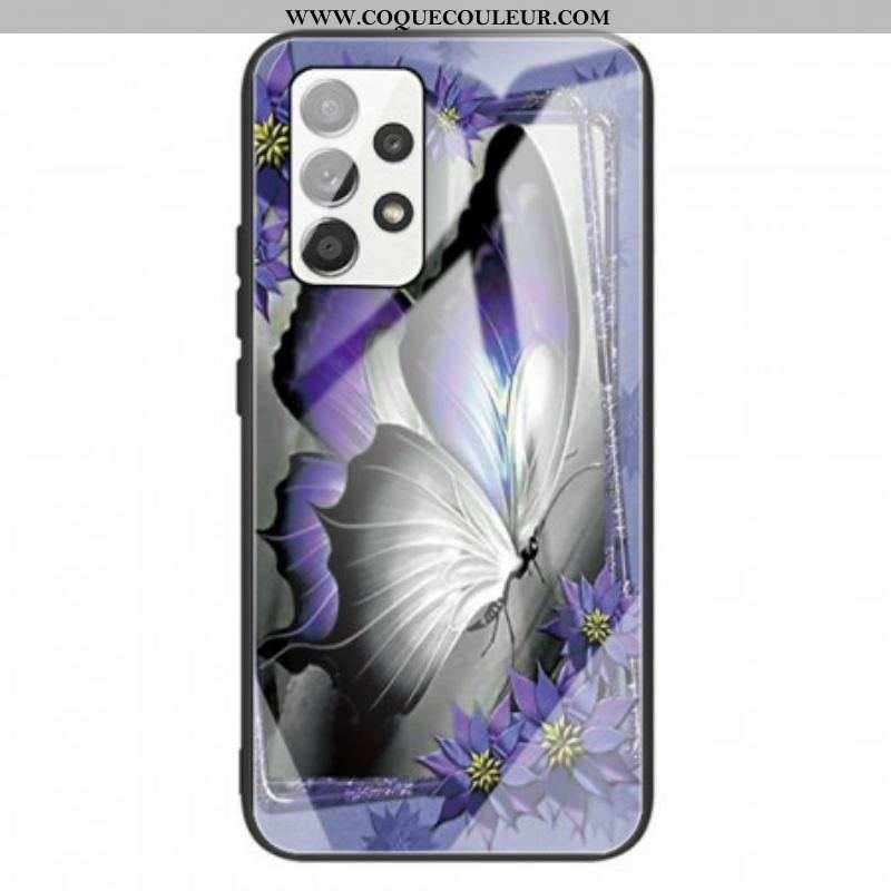 Coque Samsung Galaxy A13 Verre Trempé Papillon Violet