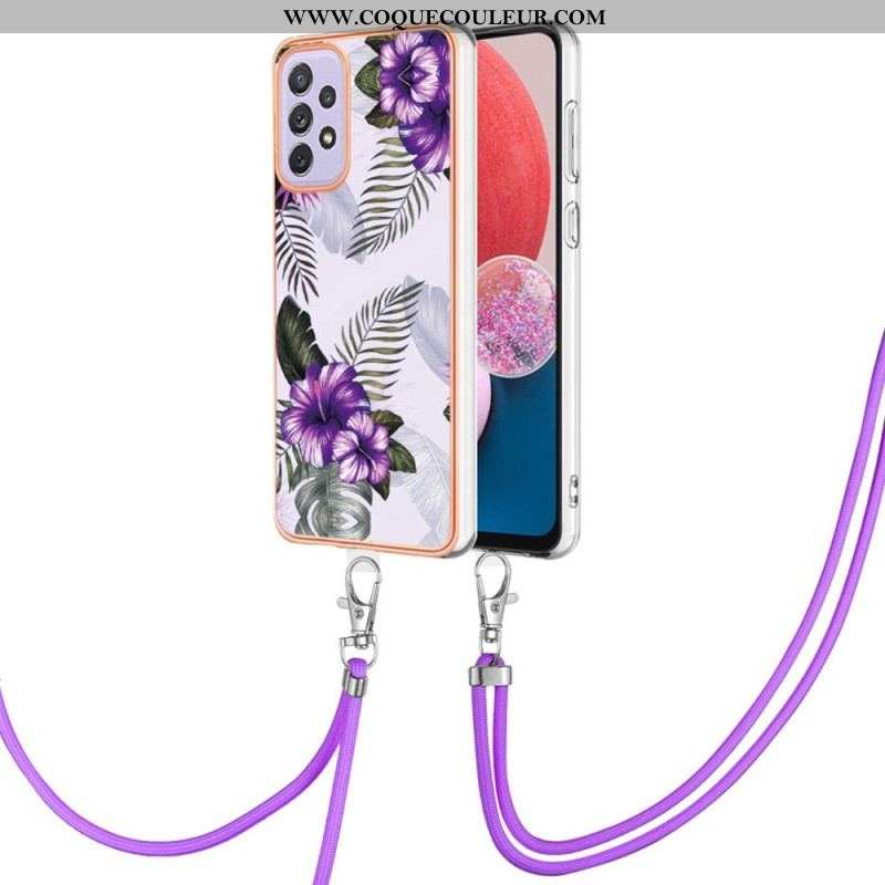 Coque Samsung Galaxy A13 à Cordon Fleurs