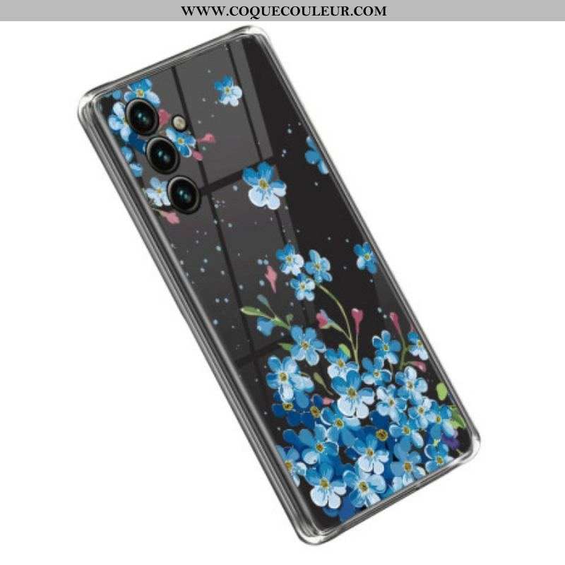 Coque Samsung Galaxy A14 5G / A14 Transparente Fleurs Bleues
