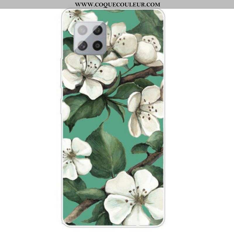 Coque Samsung Galaxy A42 5G Fleurs Blanches Peintes