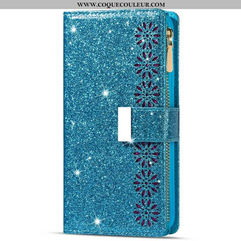 Housse Samsung Galaxy A42 5G Paillettes Portefeuille Zip