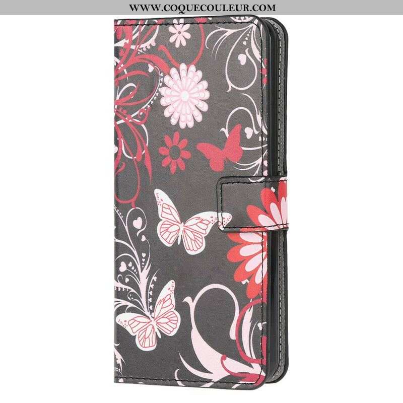 Housse Samsung Galaxy A42 5G Papillons et Fleurs