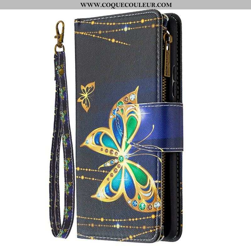 Housse Samsung Galaxy A42 5G Poche Zippée Papillons