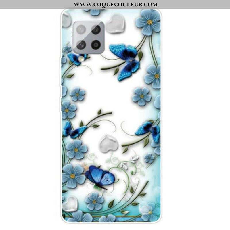 Coque Samsung Galaxy 42 5G Transparente Papillons et Fleurs Rétros