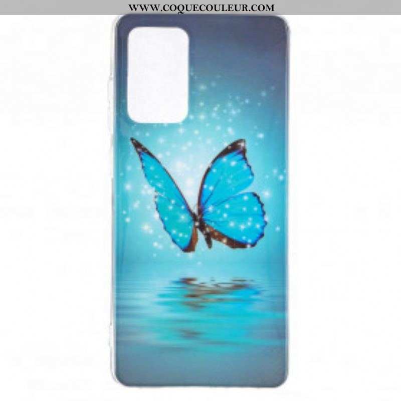 Coque Samsung Galaxy A52 4G / A52 5G / A52s 5G Papillon Bleu Fluorescente